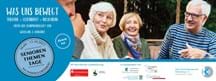 Logo der Seniorenthementage 2021_ Ätere Menschen im angeregten Gespräch